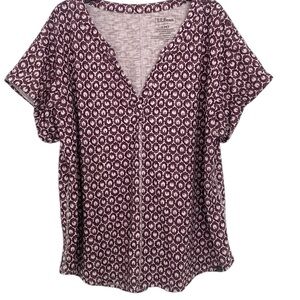 L.L. Bean Burgundy White Dolman Sleeve Top Tee Petite Large